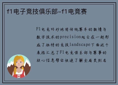 f1电子竞技俱乐部-f1电竞赛